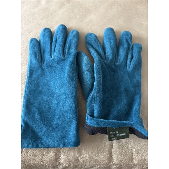 Teal Suede Fleece Lined Gloves Size Medium Excellent Condition - Picture 2 of 3